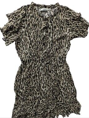 Munthe Push Dress 40/ 10 /M Sheer Tie Waist Danish Summer Cheetah Leopard